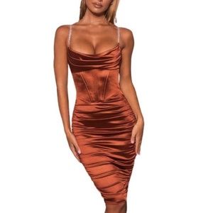 Sexy Corset Bodice Cocktail Dress. Burnt Orange